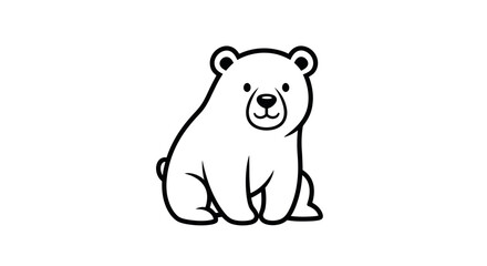 Cute cartoon polar bear sitting, simple line art illustration, white background © Tembok