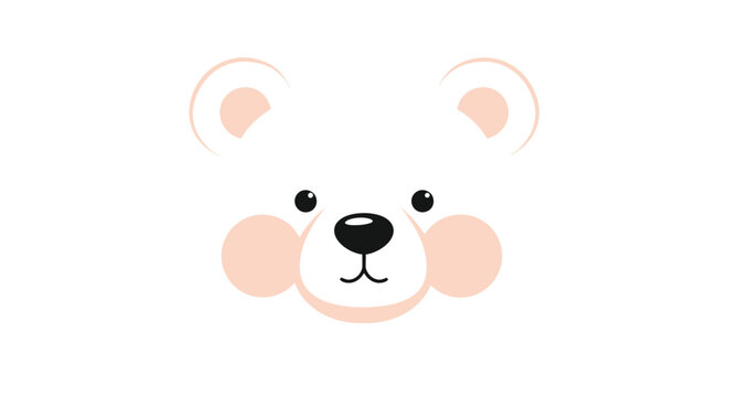 Cute cartoon polar bear face, simple illustration, white background, baby animal graphic