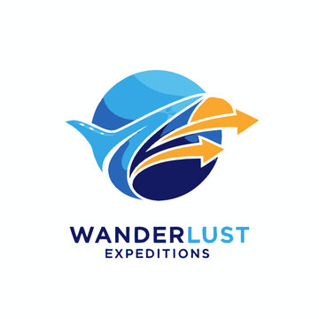 Wanderlust Expeditions Logo with Globe and Arrows.