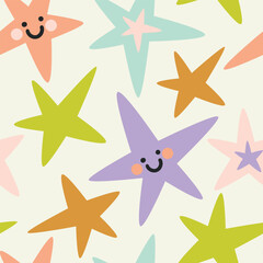 A seamless pattern with cute hand-drawn stars. A cartoon background for children's textile design.