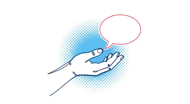 Hand with speech bubble gesture.