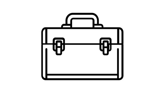 Toolbox Vector Icon Illustration: Minimalist Black and White Line Art Design of a Professional Tool Chest for Construction, Repair, DIY Projects, and Maintenance Equipment Storage.