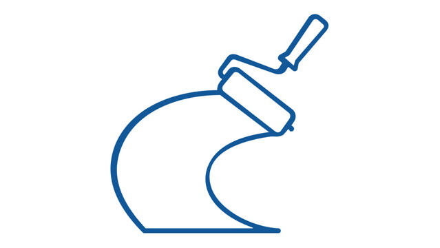 Minimalist blue line art vector illustration of a paint roller applying a curved stroke, perfect for home renovation, DIY decorating, construction tools, and interior design projects.