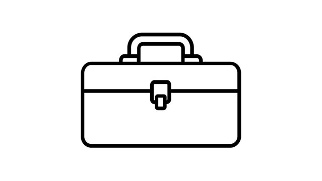 Minimalist black and white vector line icon illustration of a construction toolbox or tool chest for DIY home repair, maintenance, and professional handyman equipment storage projects.