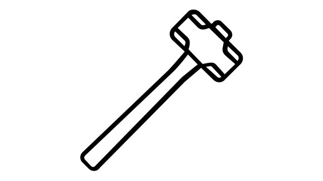 Minimalist sledgehammer line icon vector illustration. Heavy mallet tool for construction, demolition, and DIY renovation projects. Scalable flat design outline for industrial hardware work.