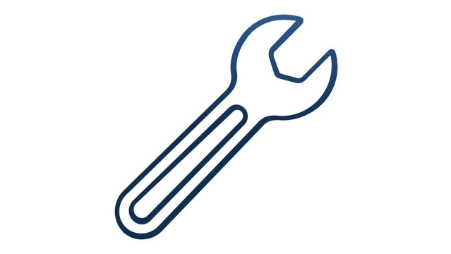 Blue minimalist wrench line icon vector illustration for construction, repair, and maintenance projects. Scalable flat design symbol for hardware, mechanical work, and DIY home improvement.