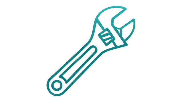 Teal gradient adjustable wrench line icon vector illustration for construction, plumbing, and mechanical repair projects, minimalist flat design symbol for maintenance and DIY tools.