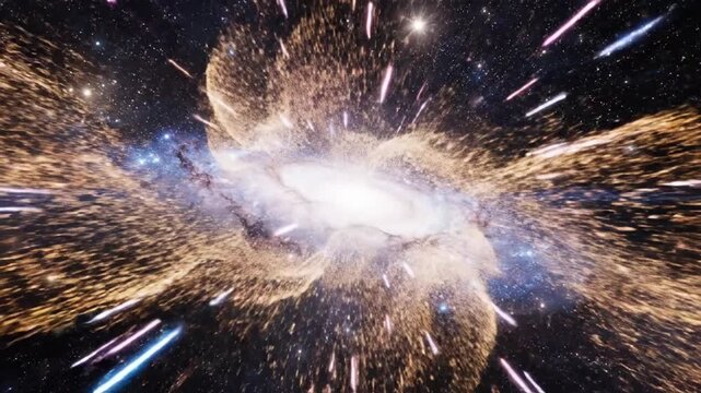 Cosmic journey animated galaxy burst through space with star trails