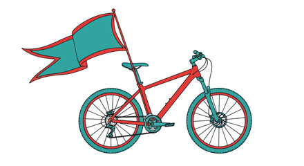 Fototapeta premium Red mountain bike with a decorative flag illustration isolated on white