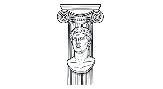 Ancient Roman Bust and Ionic Column Classical Illustration