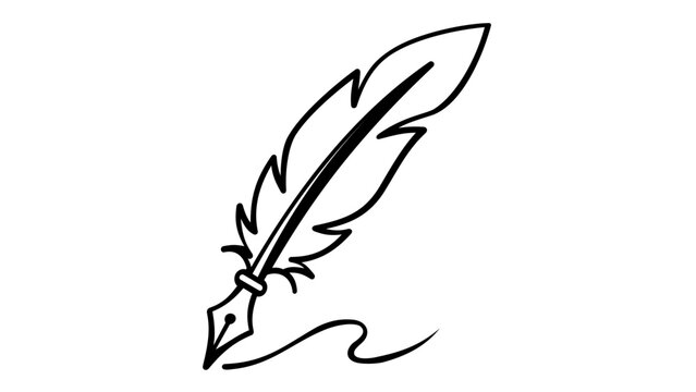 Vector icon illustration of a classic quill pen with a fountain pen nib, minimalist line art design for literature, writing, poetry, and creative storytelling, scalable AI-generated graphic.