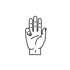 Obraz premium Open hand with fingers spread, symbolizing communication, stop, or a greeting gesture, presented in a simple line art illustration