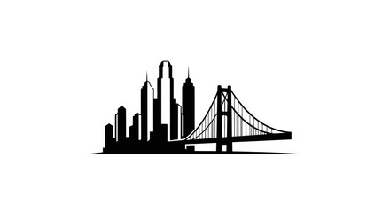 Naklejka premium Modern City Skyline Silhouette with Suspension Bridge