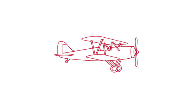 Vintage Biplane Aircraft Line Drawing, Retro Aviation, Simple Doodle Style