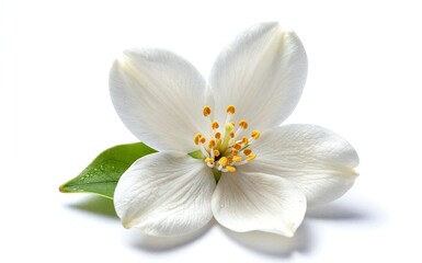 Fototapeta premium White flower with delicate petals and vibrant yellow stamens resting