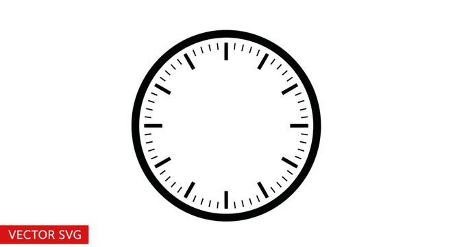 Blank Clock Face with Hour and Minute Markers, Isolated on White Background