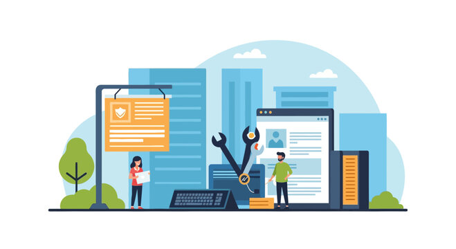 Cybersecurity and Data Privacy Service Team Working with Digital Tools in a City Setting