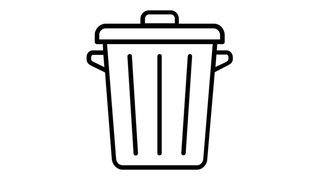 Minimalist Trash Can Vector Icon Illustration - Simple Black Line Art of a Rubbish Bin with Lid and Handles for Office Workspace, Waste Management, and Garbage Disposal Graphic Design Element