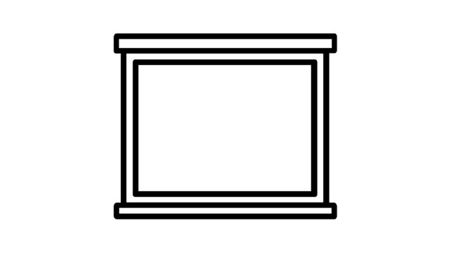 Minimalist projector screen line icon vector illustration, perfect for office workspace, business presentations, educational lectures, and seminars. Scalable flat design graphic element.