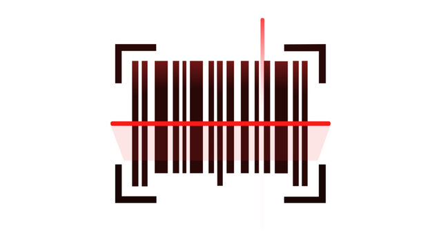 Vector icon illustration of a barcode being scanned by a red laser beam. Minimalist flat design for retail, logistics, inventory management, and digital shopping apps. Scalable AI-generated art.