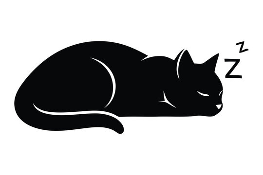 Title a black cat napping peaceful sleep and cozy relaxation description a simple black silhouette of a curled up cat sleeping peacefully with