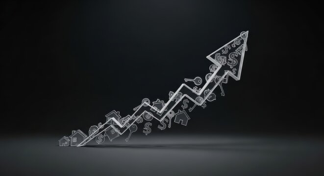 Property Market Growth Rising Arrow Graphic Depicting an Increase in Real Estate Investments Financial Gains and Economic Development for Homeowners and Investors in the Housing Sector