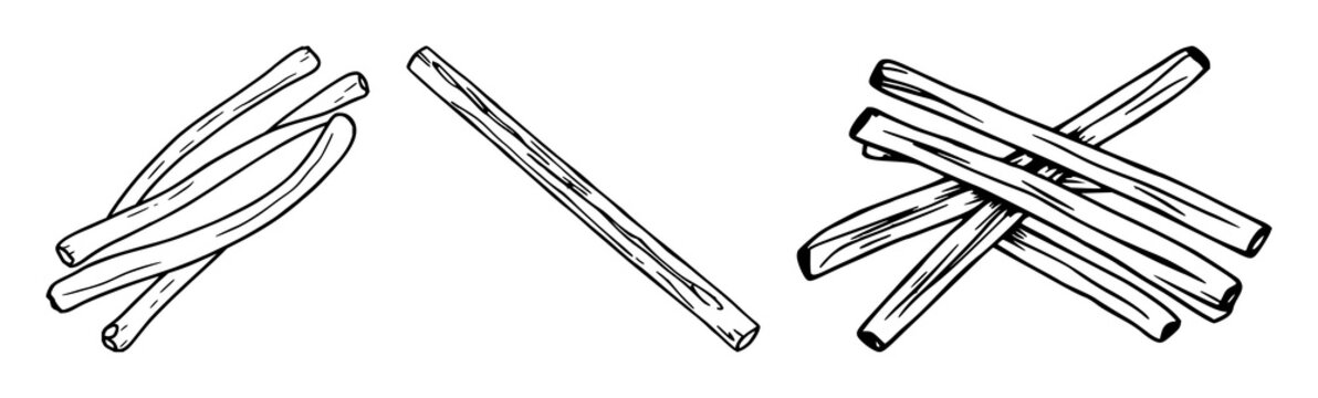 Breadstick set with black line art thin breadstick featuring breadstick, grissini, monochrome with outline and minimalism