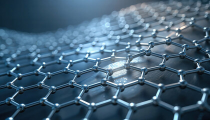 Naklejka premium Close-up of a hexagonal graphene structure with a blue gradient.