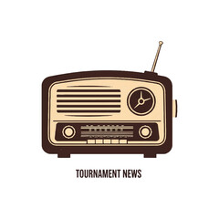 Obraz premium A vintage bakelite radio from the 1950s broadcasting tournament news, shades of brown and cream, nostalgic atmosphere, clean silhouette, minimalist flat vector artwork, clipart style, absolute