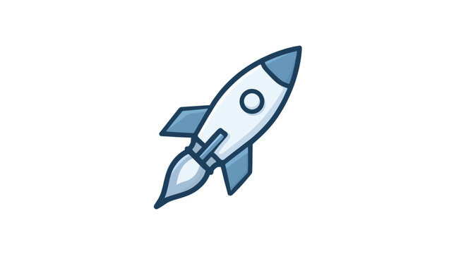 Simple cartoon rocket launching icon. Flat design illustration of a spaceship taking off, symbolizing startup, innovation, or progress.