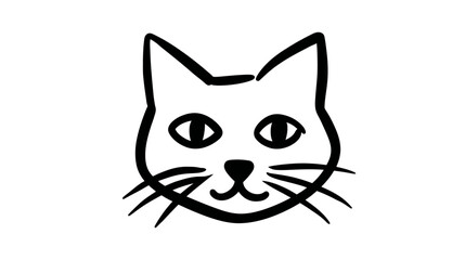 Fototapeta premium Simple black and white line art drawing of a cute cat face. Hand-drawn animal illustration for pet designs and mascots.