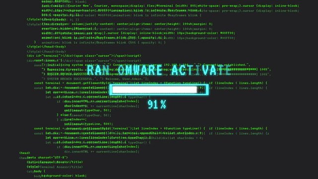Malware ativate Progress Bar Neon Blue on a background of computer code programing