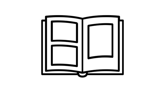 Minimalist Vector Icon Illustration of an Open Photo Album or Picture Book with Rectangular Frames, Scalable Flat Design for Photography, Education, and Memory Keeping Concepts.
