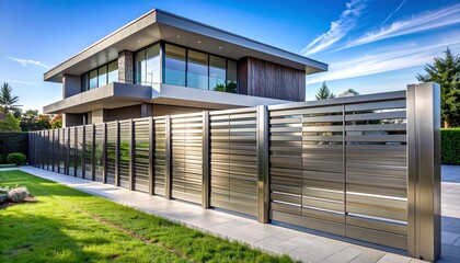 Obraz premium Modern and luxurious house with Modern metal fence 