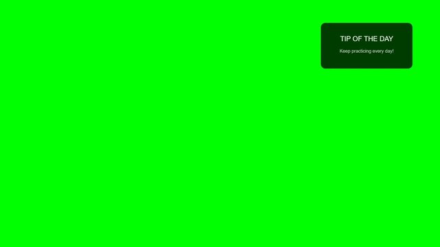 Tip of the day notification pop up on green screen background, social media alert animation, digital advice message overlay for video editing
