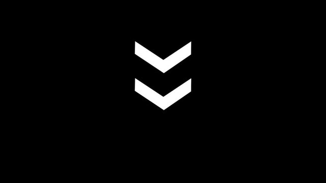 Two white chevron arrows pointing downwards against a solid black background representing a downward direction or decrease
