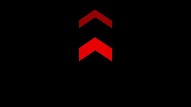 Two red chevron arrows pointing upwards on a solid black background indicating direction or progress with a gradient of red from dark to light on the lower arrow
