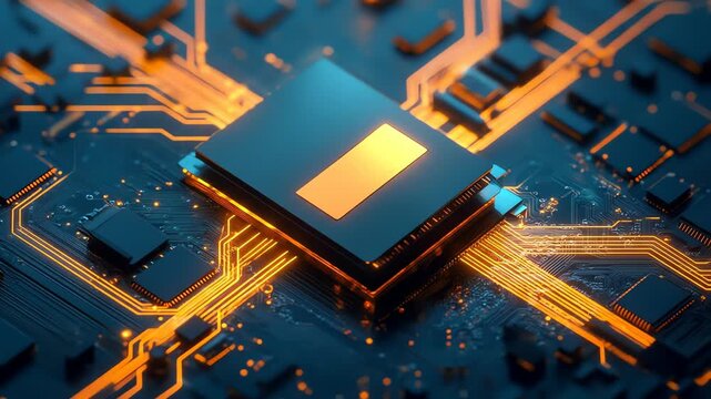 Close up of a digital circuit board with a central processing unit