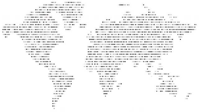 Animated world map icon with circular connections representing global network, data flow, and digital connectivity. Ideal for cybersecurity, internet infrastructure, and worldwide communication concep