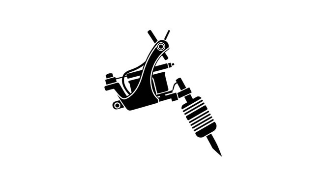 Tattoo Machine Icon Silhouette, Professional Tattoo Gun, Vector Art