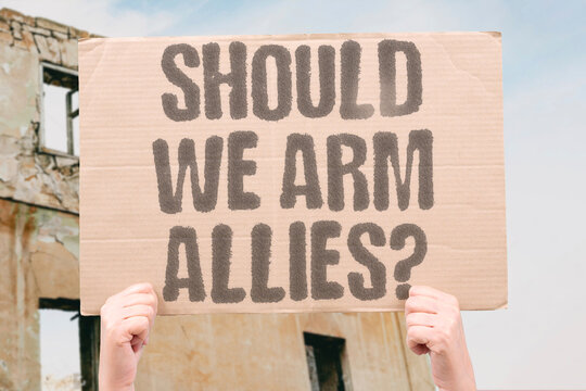 "Should We Arm Allies?" Should wealthier nations commit to arming their allies or does that risk escalating wars? ALLIES. ARM. ESCALATING. NATIONS. RISK.