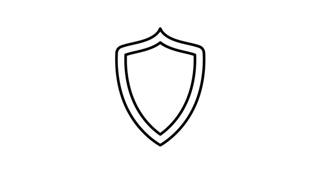 Shield icon for security and protection. Simple minimalist outline symbol representing safety, defense, and privacy. Graphic element.