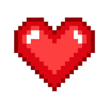 Pixel Art Red Heart Icon Isolated on White Background