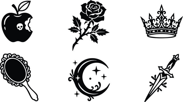 Apple skull rose moon crown dagger and mirror icons