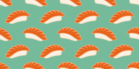 sushi seamless pattern background vector illustration. sushi ebi seamless pattern illustration. japanese sushi food icon illustration © Faisal Amru