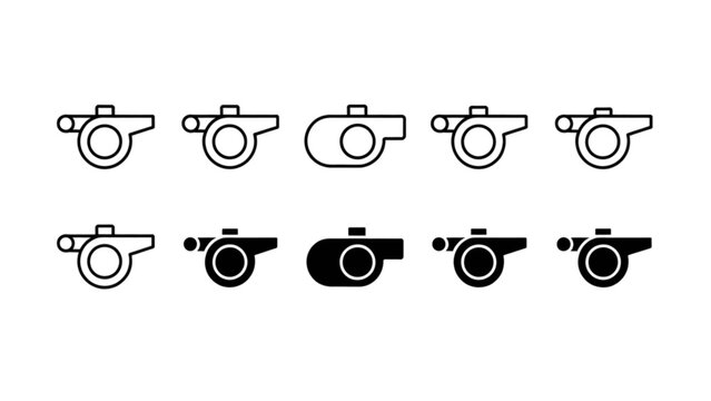 Set of eight black and white camera icons in various styles and orientations