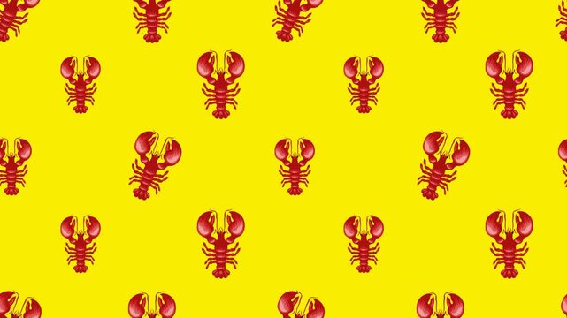 Seamless lobster pattern animation on yellow background