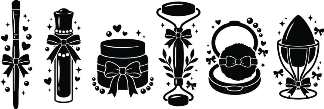 Black and white beauty brush bottle jar roller puff egg sponge with bows