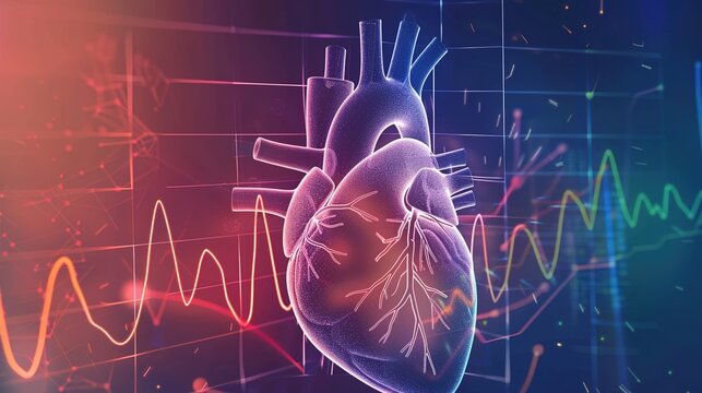 Medical illustration of Arrhythmia, a condition characterized by irregular, fast, or slow heart rhythm due to abnormal electrical signals in the heart. Common types include atrial fibrillation,
