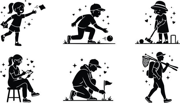 Children playing various games outdoors